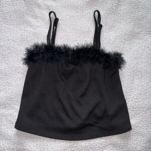 Black Feather Crop Top Tank Top